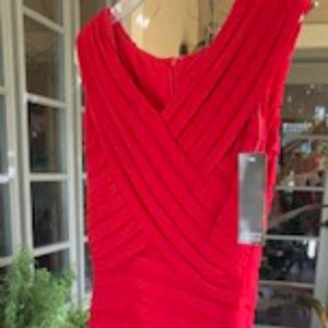 Adrianna Papell Red Dress, V Neckline, Back Zip, Size 8, Tags On.